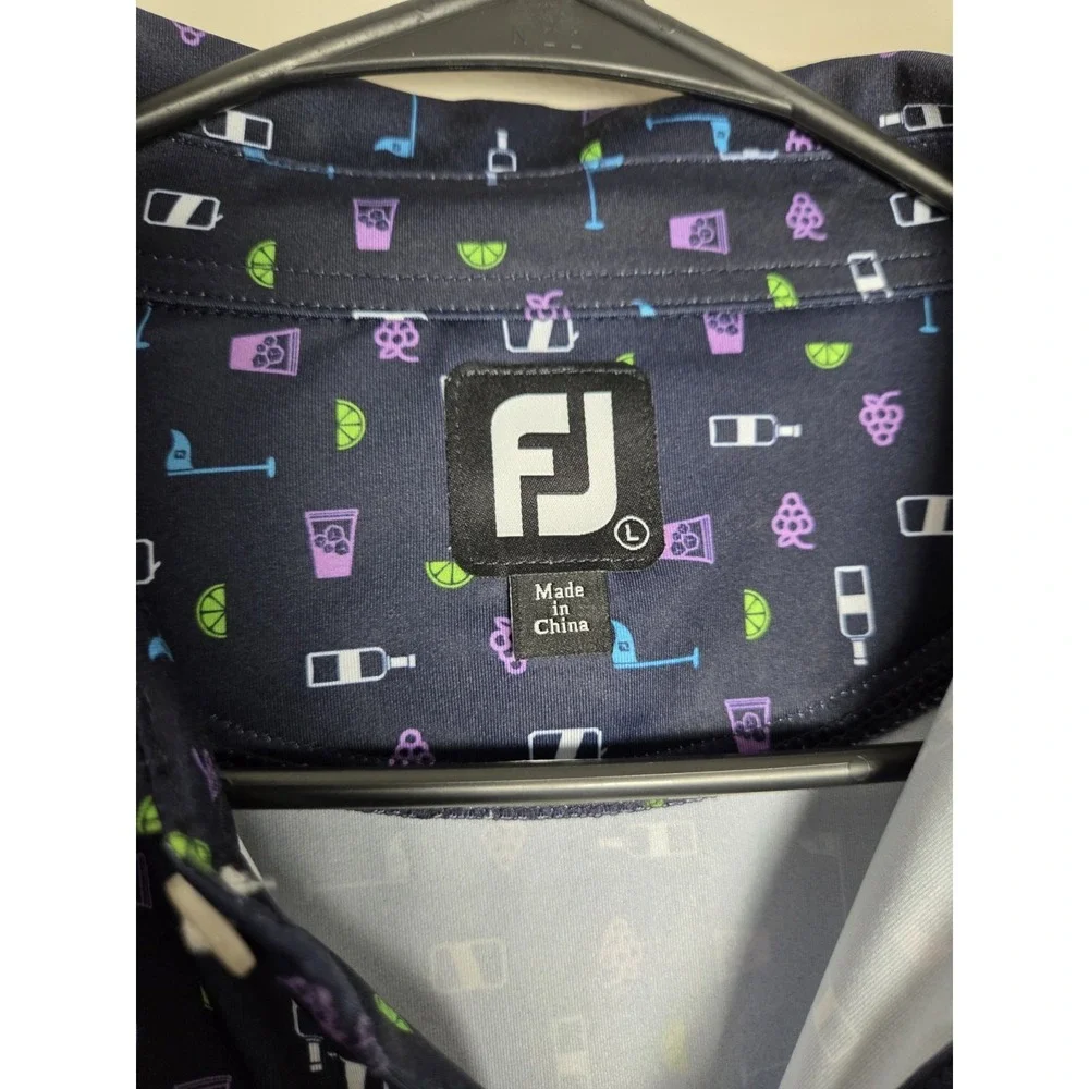 Footjoy‎ FJ Polo Shirt Size Large Blue Golf & Liquor Polka Dot Bulle Rock